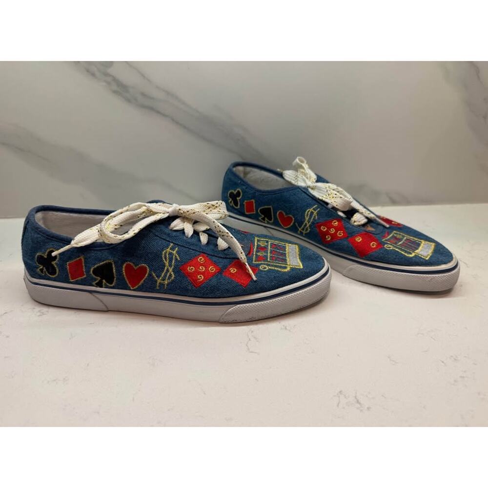 Vintage 90’s Sebastino Size 9.5 Casino Theme Embroidered Denim Sneakers Flats
